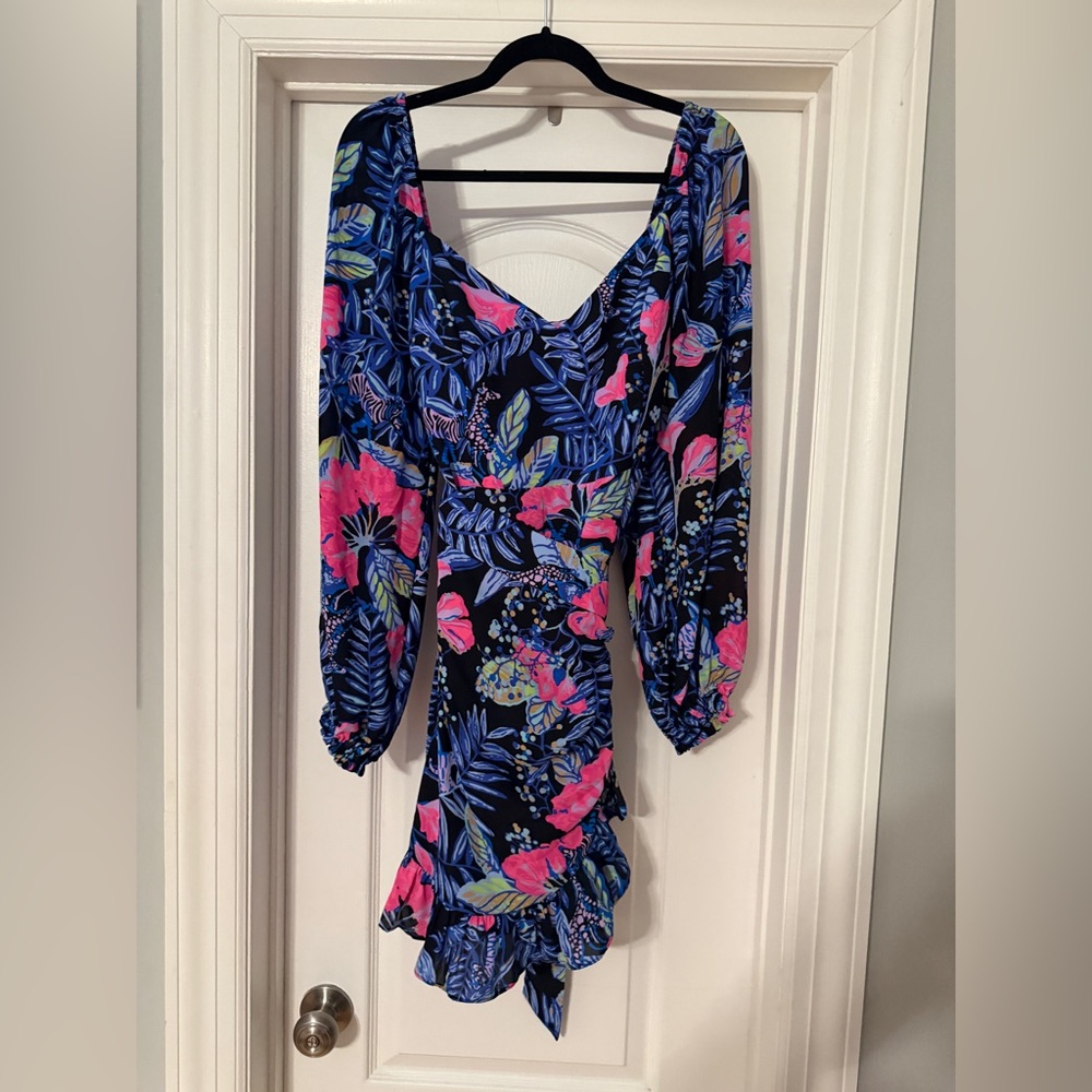 Lilly Pulitzer Blue and Pink Floral Long Sleeve Dress